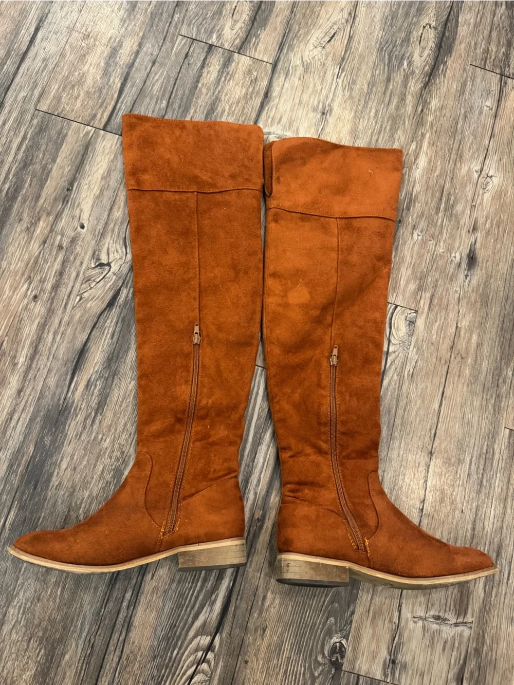 Over-the-Knee Suede Riding Boots in Rust